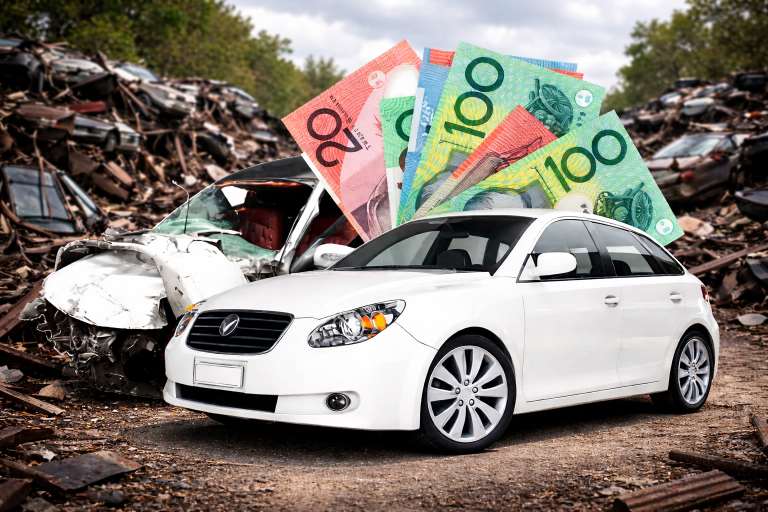 car with cash with a trash scrap cars background