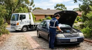 Car wreckers Adelaide technician inspecting a vehicle's engine to calculate its cash value